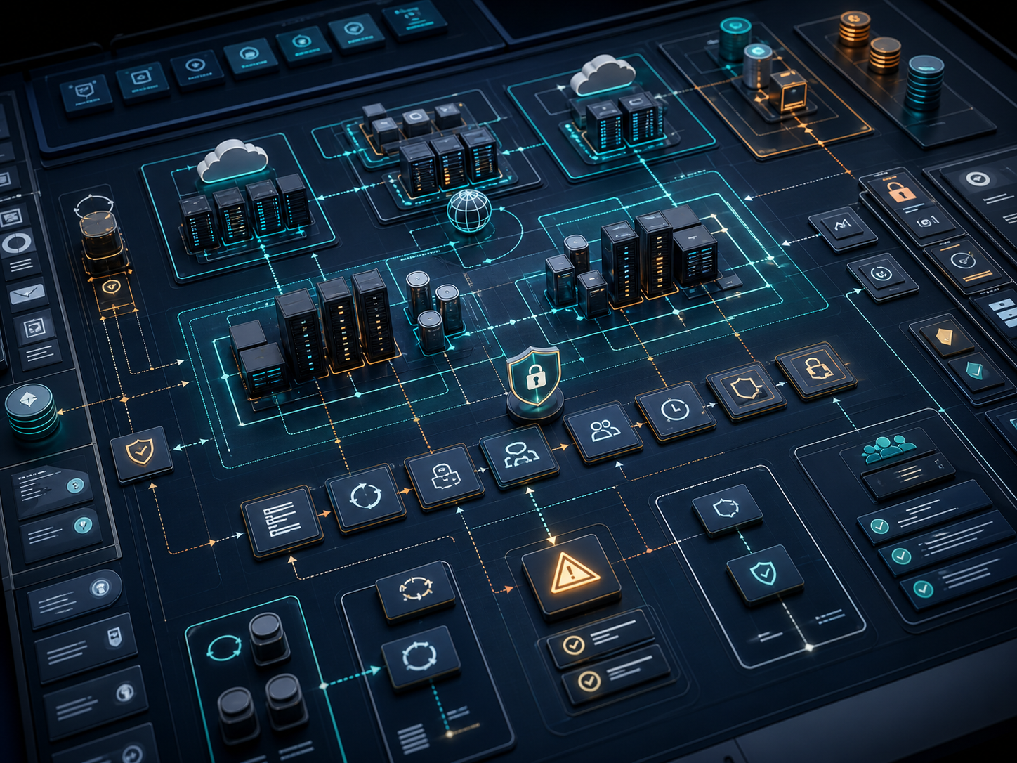 Enterprise hosting operations workflow with SLA planning, failover, backups, monitoring, and incident response