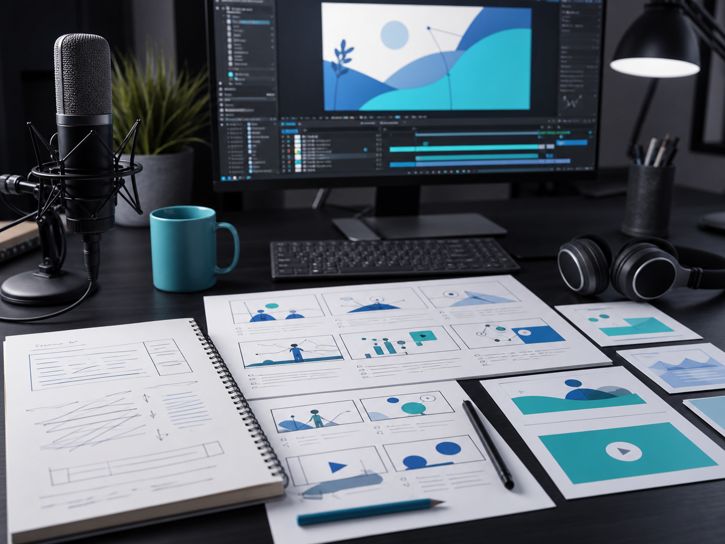 Explainer video production board with script, scenes, and motion design planning