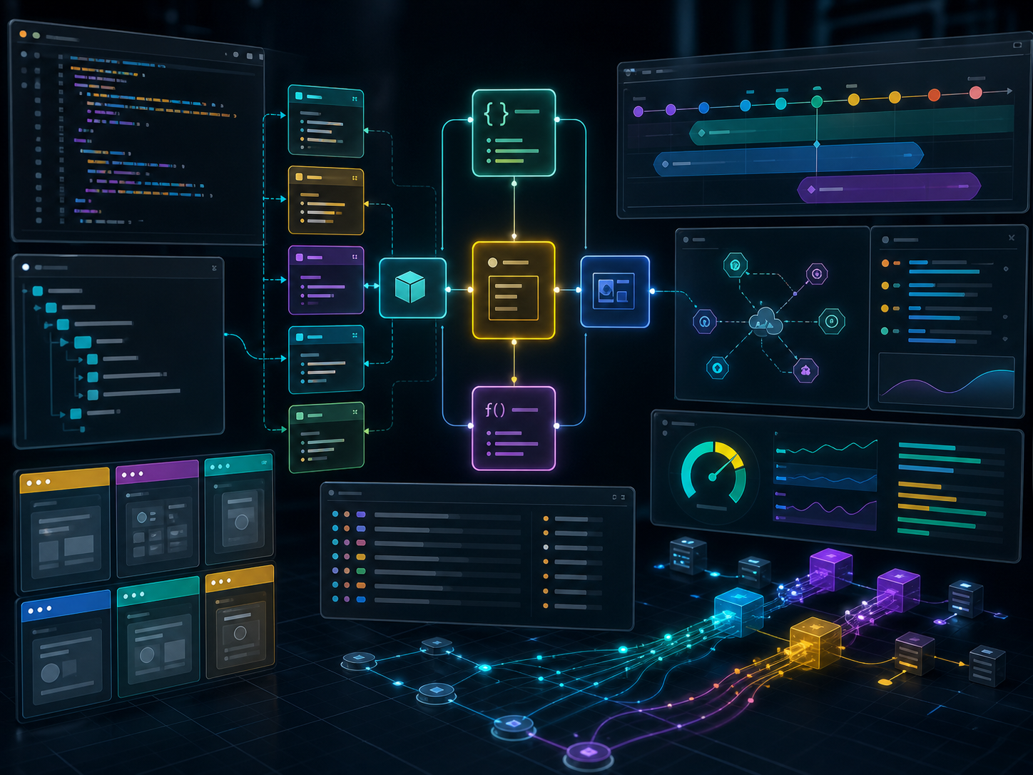JavaScript development process with component states, event flow, debugging, and performance tuning