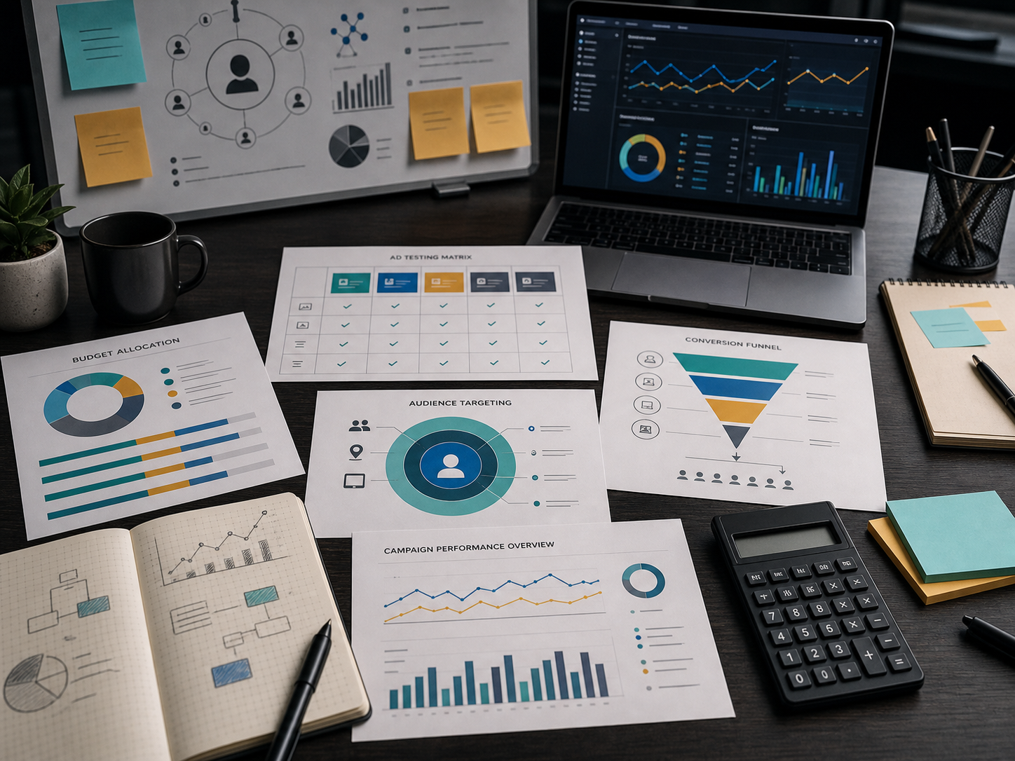 PPC marketing workflow with ad testing, budget planning, and performance optimization