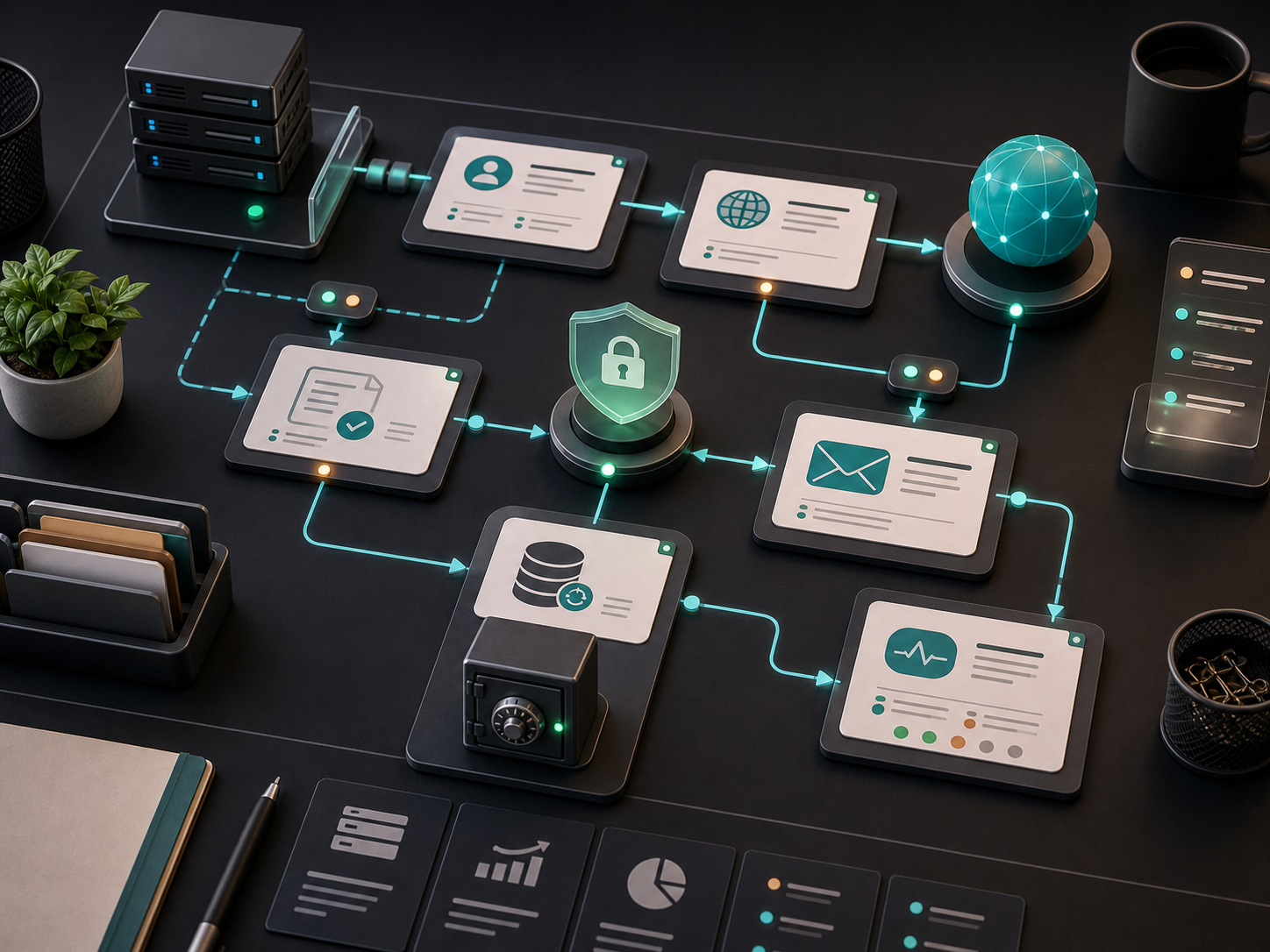Shared hosting setup workflow with account provisioning, control panel, monitoring, and backups