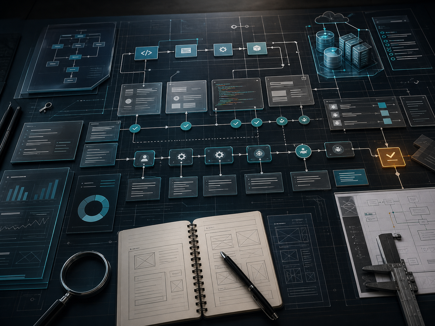 Web development workflow with architecture planning, code review, testing, and deployment